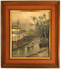 Itamiya, Oil on Canvas, Rainy Japanese River Scene