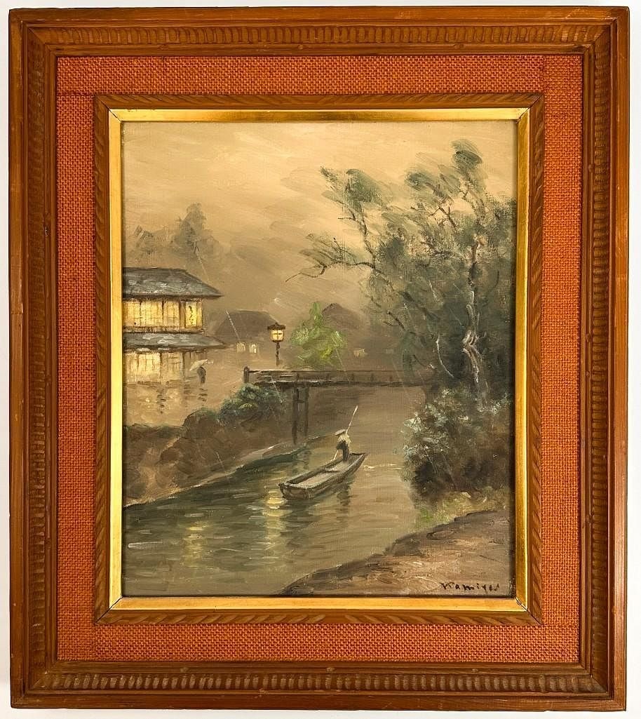 Itamiya, Oil on Canvas, Rainy Japanese River Scene (1 of 5)