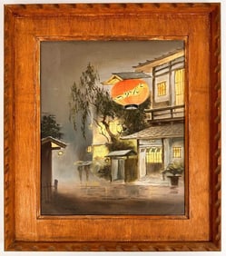 Itamiya, Oil on Canvas, Japanese Rainy Street Scene