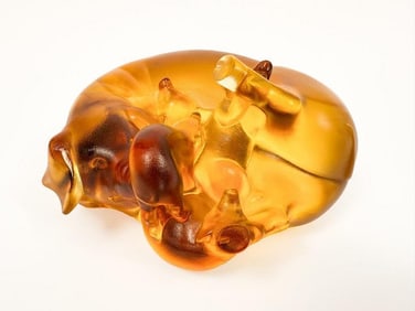 Carved Crystal Pig with Sucklings, Grand Crystal Co., Signed