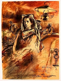 Herbert Ryman (1910-1989) Watercolor on Paper, Girl in Red, 1954