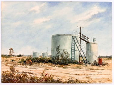 Henry Ketting Olivier (1924-2004) Watercolor on Board, Tank Farm, 1976, California