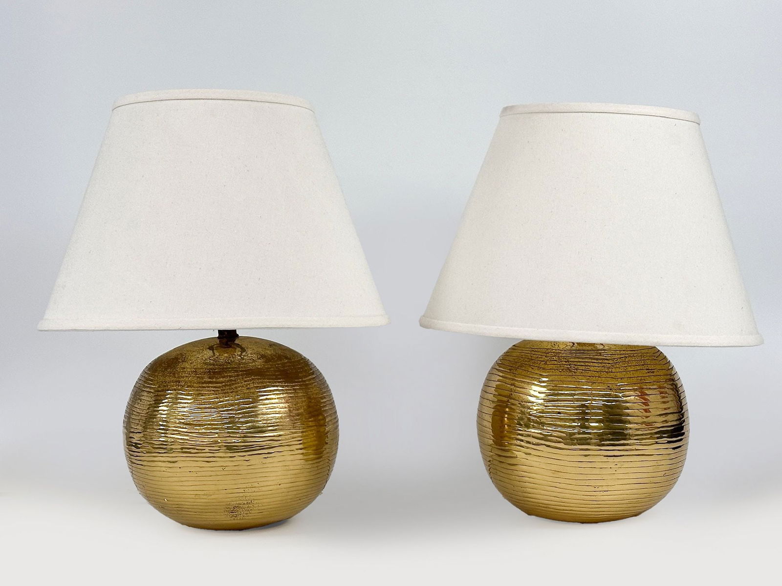 Pair Vintage 1970s Spherical Brass Table Lamps (1 of 5)