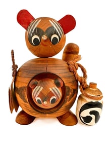 Japanese Wooden Kokehsi Raccoon