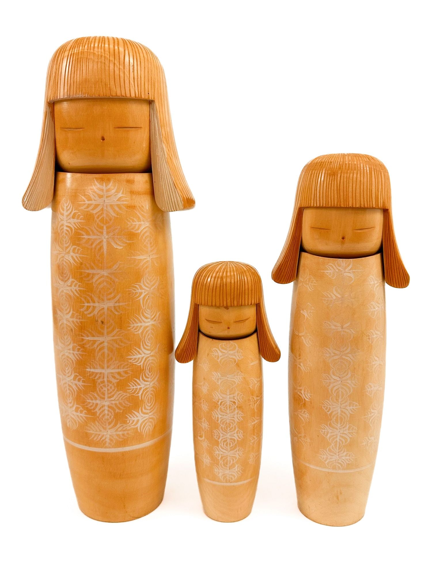 Set of 3 Vintage Japanese Wooden Sosaku Kokeshi Dolls (1 of 5)
