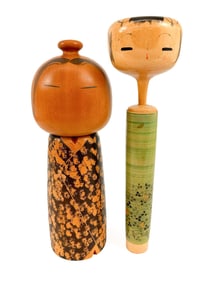 Lot of 2 Large Vintage Japanese Wooden Sosaku Kokeshi Dolls
