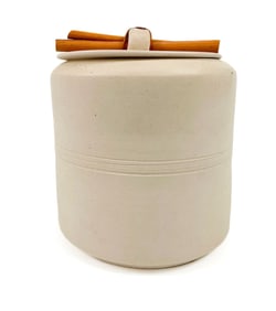 Lidded Porcelain Vessel with Bamboo Handle