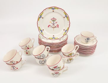 Set of 12 Antique Saint-Amand Porcelain French Revolution Tea Service