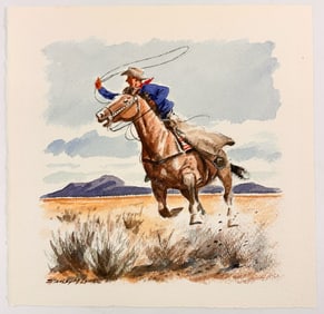 Stanley M. Long (1892-1972) Watercolor on Paper, Go Get Em