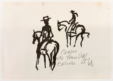 Milford Zornes (1908-2008) Watercolor on Paper, Figures on Horses, 1968