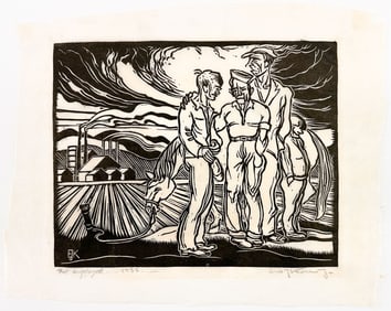 Emil Kosa Jr. (1903-1968) Linocut on Paper, Not Employed, 1933
