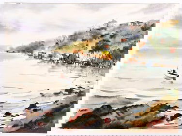 Jade Fon Woo (1911-1983) Watercolor on Paper, Untitled Port Scene