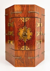 Antique Octagonal Wood and Brass Side Table