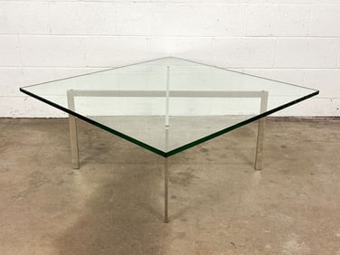 Attr. Mies van der Rohe Barcelona Coffee Table Glass Chrome Steel