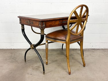 Theodore Alexander Althorp Writing Desk & Maitland Smith Wheel Leather and Wood Arm Chair