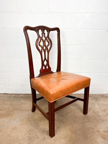 Antique Chippendale Wood and Leather Side Chair