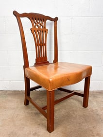 Antique Chippendale Wood and Leather Side Chair