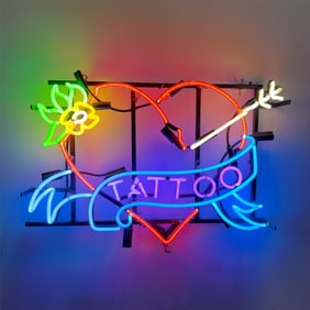 Tattoo Parlor Heart and Arrow Vintage Inspired Neon Sign