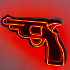 Revolver Gun Red Neon Sign