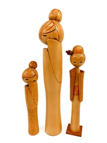 Lot of 3 Vintage Japanese Wooden Sosaku Kokeshi Dolls