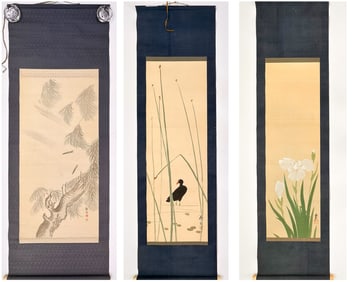 Lot of Three Antique Japanese Ink Wash Painting Scrolls