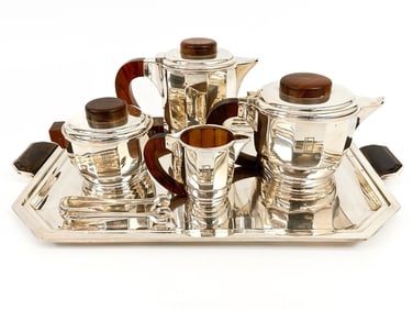 Jean Puiforcat Art Deco Sterling Silver & Rosewood Tea Coffee Service