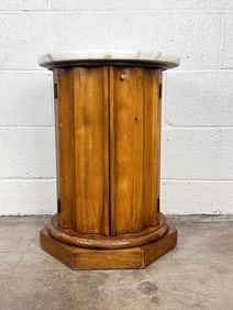 Neoclassical Style Marble Top Fluted Column Cabinet Side Table