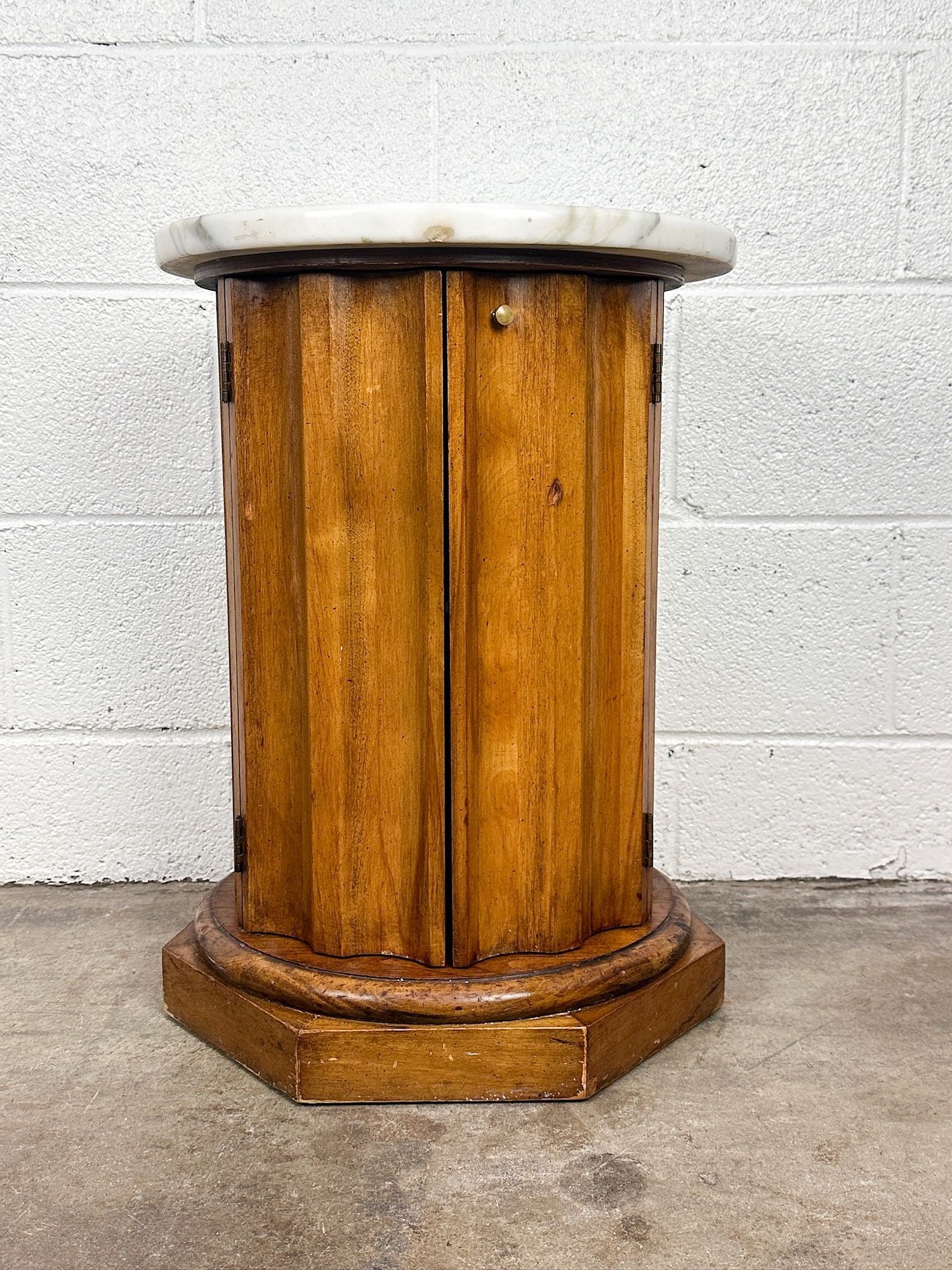 Neoclassical Style Marble Top Fluted Column Cabinet Side Table (1 of 8)