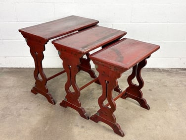 Red Lacquered Nesting Tables with Abalone Inlay