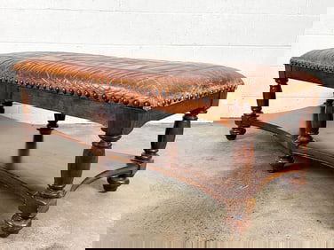 Spanish Revival Style Leather Bench