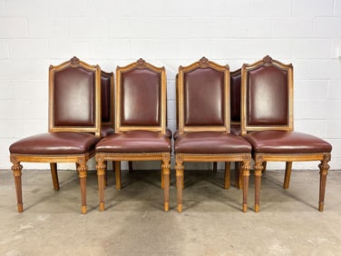 Set of 8 Contemporary Walnut and Faux Leather Dining Chairs