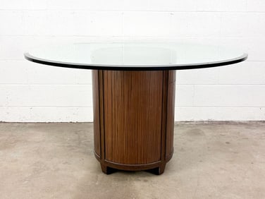 McGuire Round Glass Top Bamboo Texture Pedestal Table