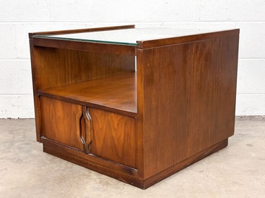 Midcentury Glass Top Side Table w/ Cabinet