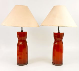 Pair Robert Kuo Peking Glass Lamps