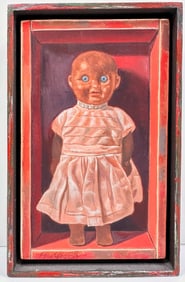 Manuel Hughes (b. 1938) Acrylic on Board, Blue Eyed Doll in Box #1