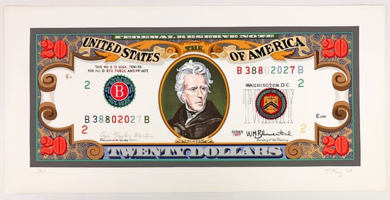 Tony King (b. 1944) Signed Silkscreen, Twenty Dollar Bill, 1982, Ed 78/100