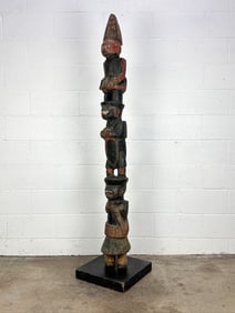Yoruba Carved Wood Totem Pole Sculpture