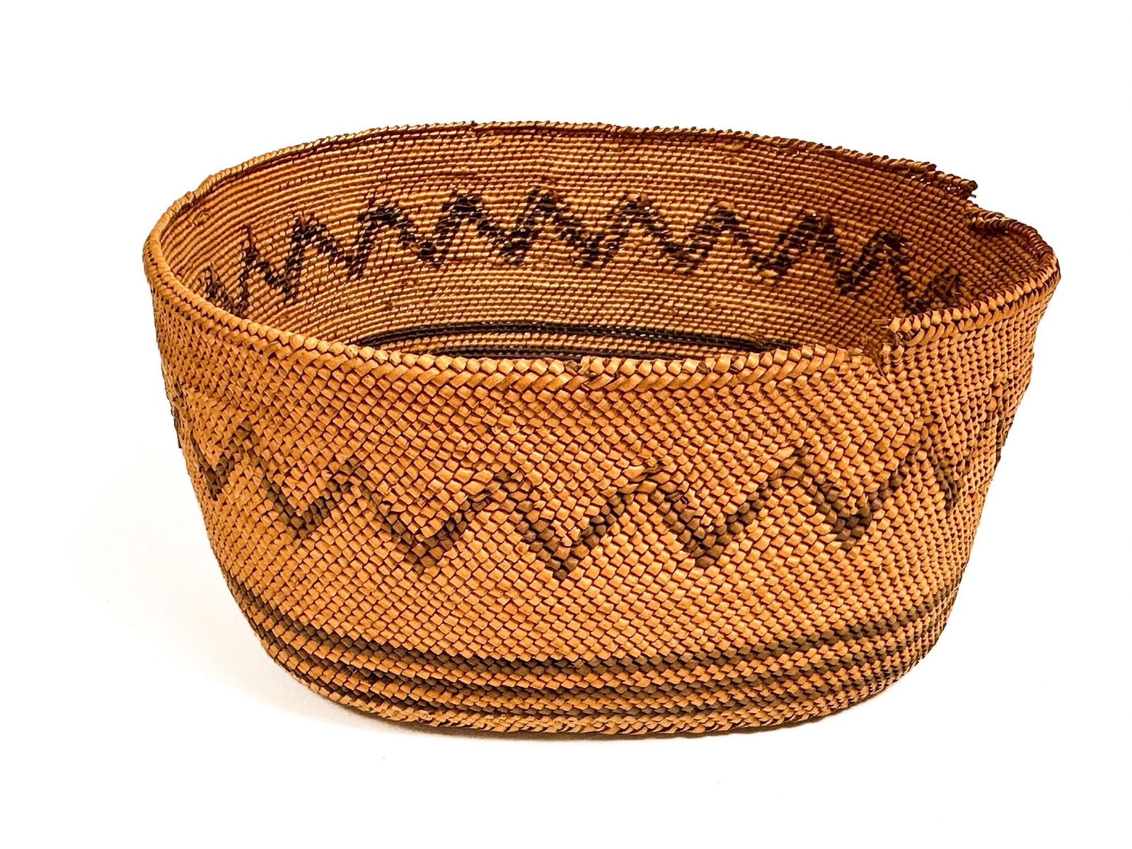 Maidu Woven Basket with Zigzag Design, Mid 20th Century, Northern California American Indian (1 of 7)