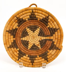 Hopi Second Mesa Coil Basket by Lula Joshongeva, 1964, Southwest American Indian