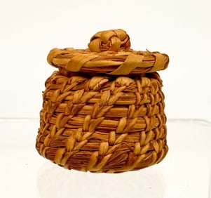 Papago Miniature Slit Stitch Basket with Lid, Mid 20th Century, American Indian