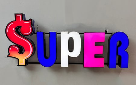 $UPER Vintage Channel Letter Sign Assembled from Various Components