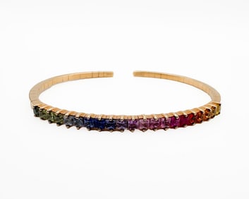 Suzanne Kalan 18K Yellow Gold Rainbow Sapphire Bangle Bracelet