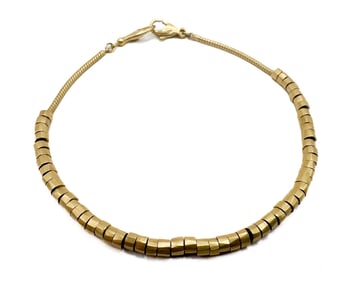 H. Stern 18K Yellow Gold Hammered Barrel Bead and Snake Chain Bracelet
