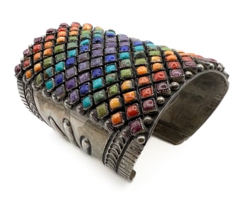 Alice Lister Sterling Silver Rainbow Multi-Stone Cuff Bracelet
