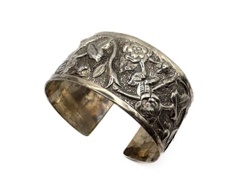 Laria Sterling Silver Repousse Floral Cuff Bracelet
