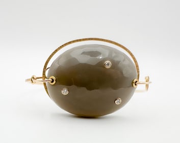 Jamie Joseph 14K Gold And Gray Moonstone Quartz & Bezel Set Diamond Bracelet