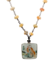 Sage Machado Porcelain Pendant Necklace With Gemstone Beads