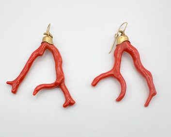 Annette Ferdinandsen 18K Gold & Coral Branch Earrings