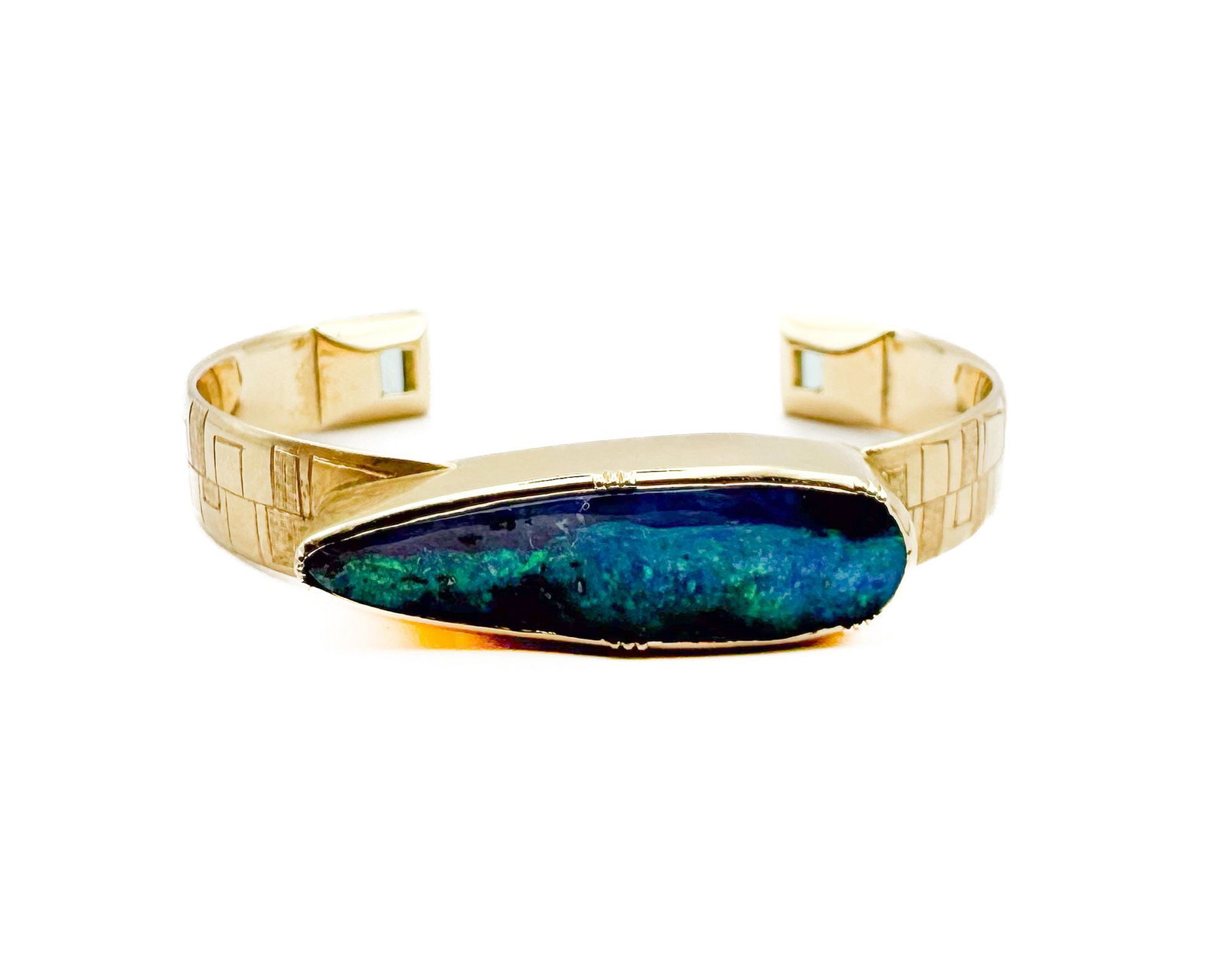 Brooke Gregson 18K Gold Athena Engraved Boulder Opal Emerald Cuff Bracelet (1 of 5)