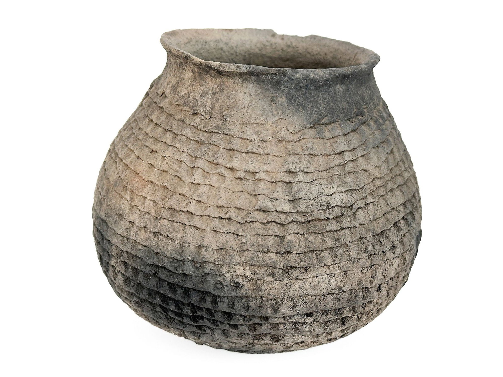Prehistoric American Miniature Flattened Coil Olla Pottery W/ Fire Marks (1 of 8)